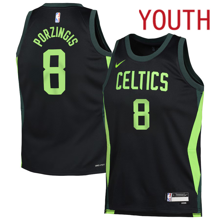 Youth Boston Celtics #8 Kristaps Porzingis Nike Black City Edition 2024-25 Swingman Player NBA Jersey